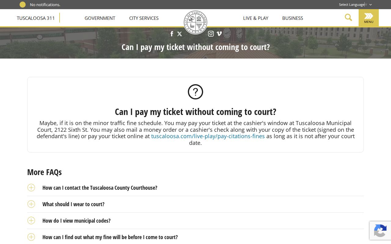 Tuscaloosa County case lookup ticket payment information
