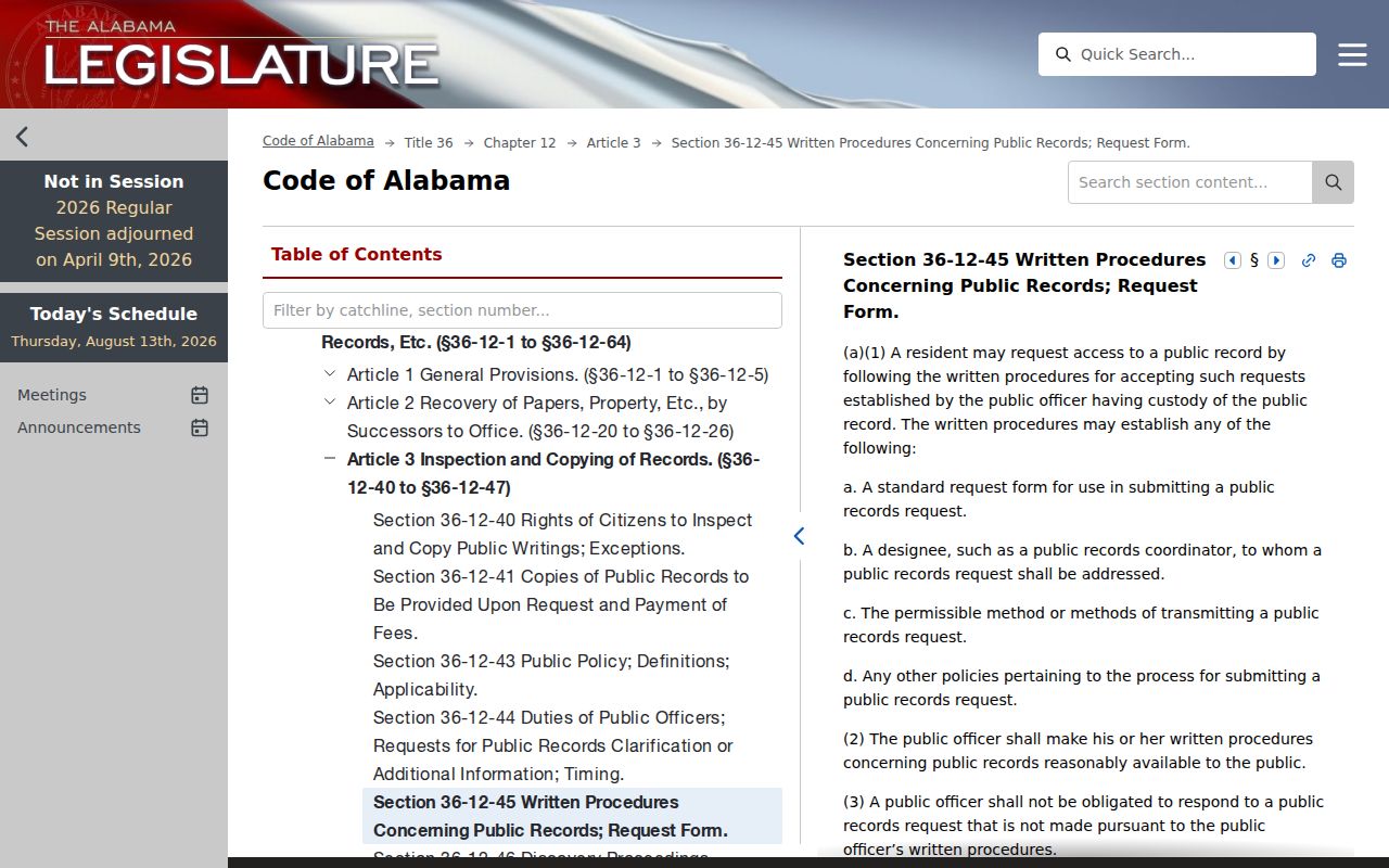 Written request law relevant to Tuscaloosa County civil docket records