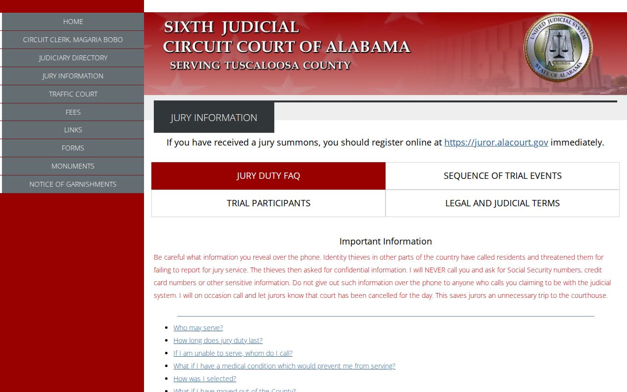 Tuscaloosa County docket clerk and court reporter role information