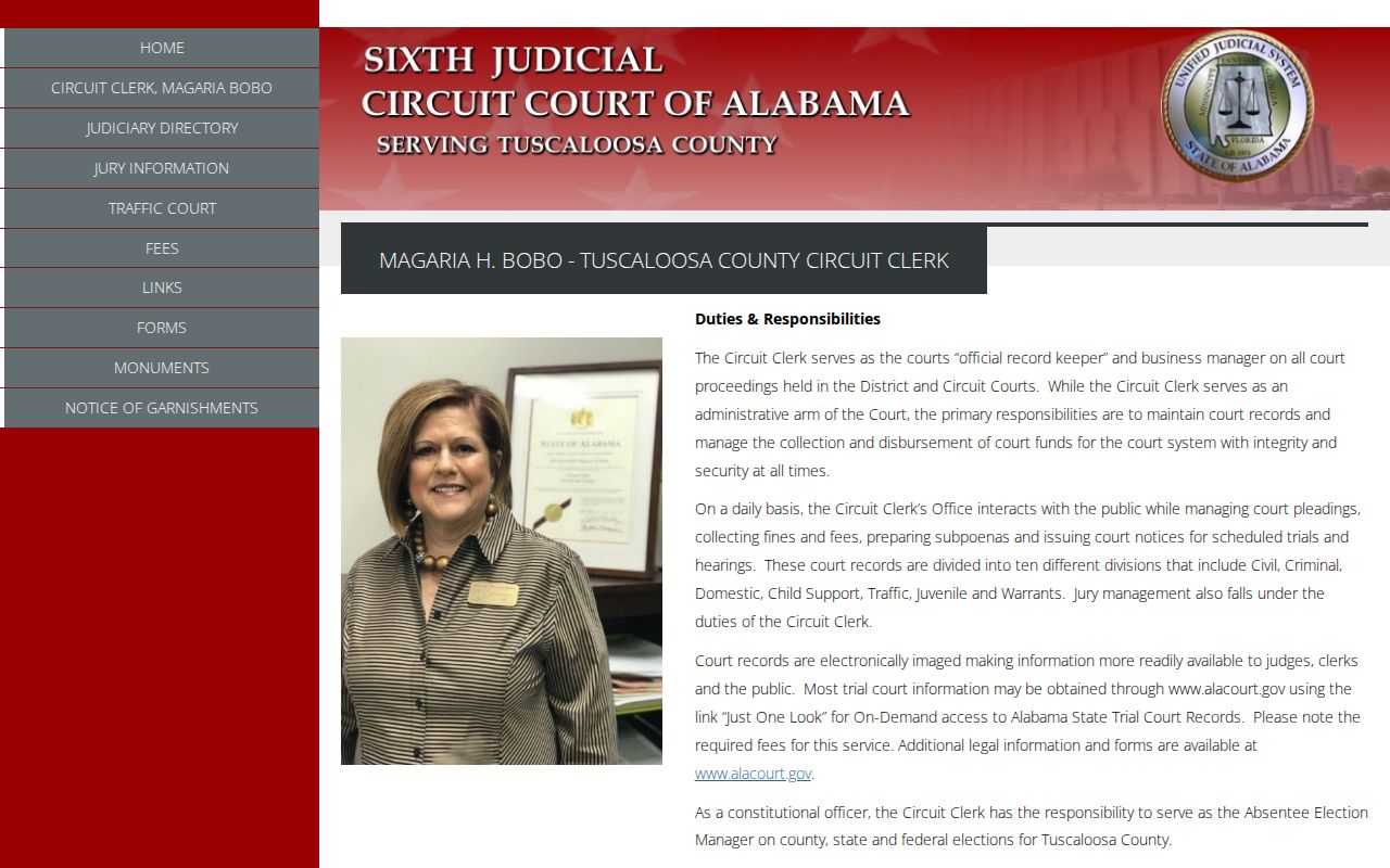 Tuscaloosa County Circuit Clerk court docket keeper duties