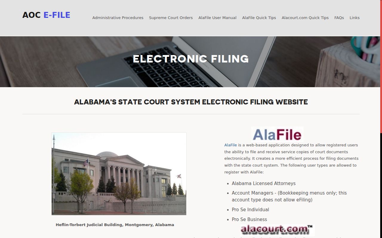 Tuscaloosa County court record systems explained by Alabama e-filing services