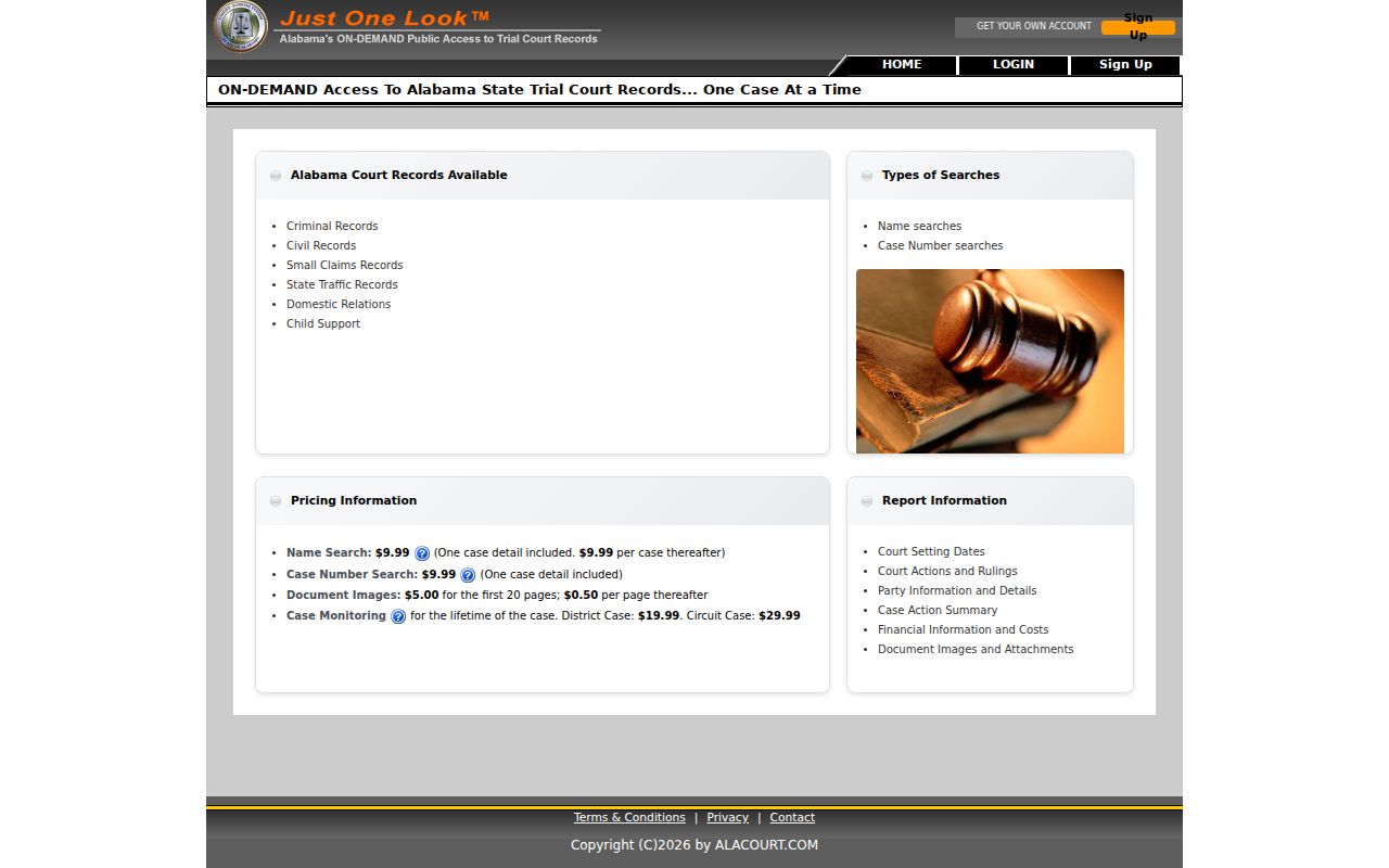 Tuscaloosa County court docket search through paid Just One Look