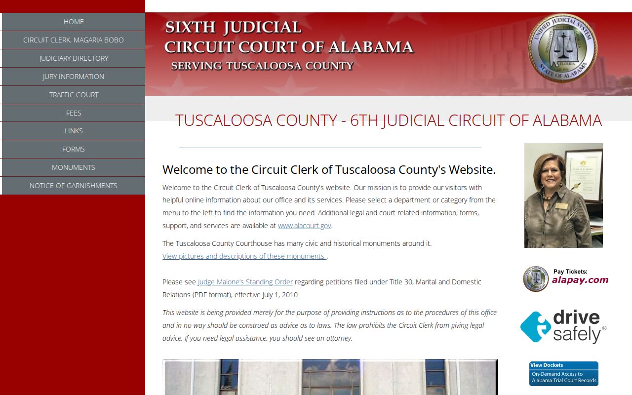 Tuscaloosa County court docket access on the Sixth Judicial Circuit website