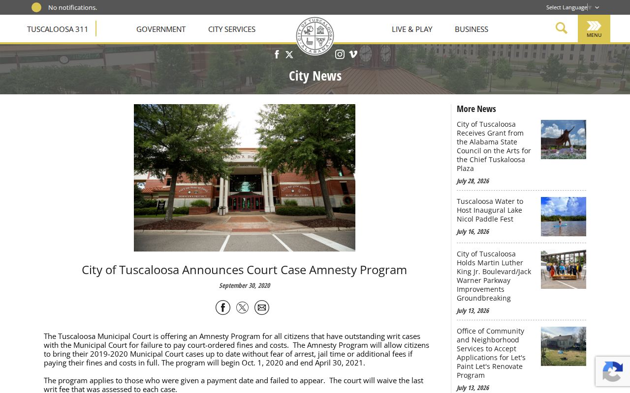 Tuscaloosa County court record search municipal amnesty example