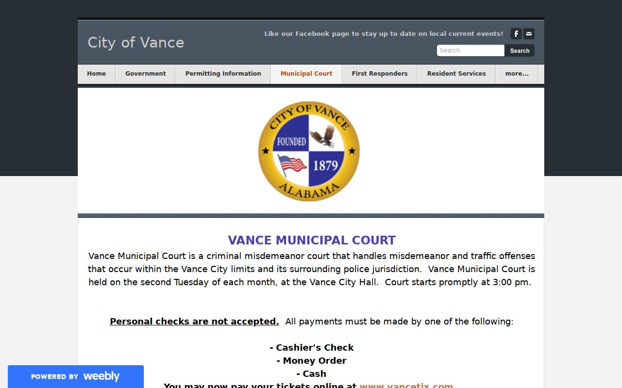 Vance court docket Municipal Court schedule